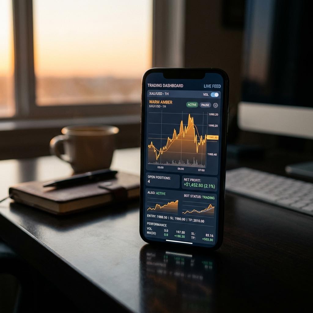 Climatização comercial trading dashboard na mobilním telefonu
